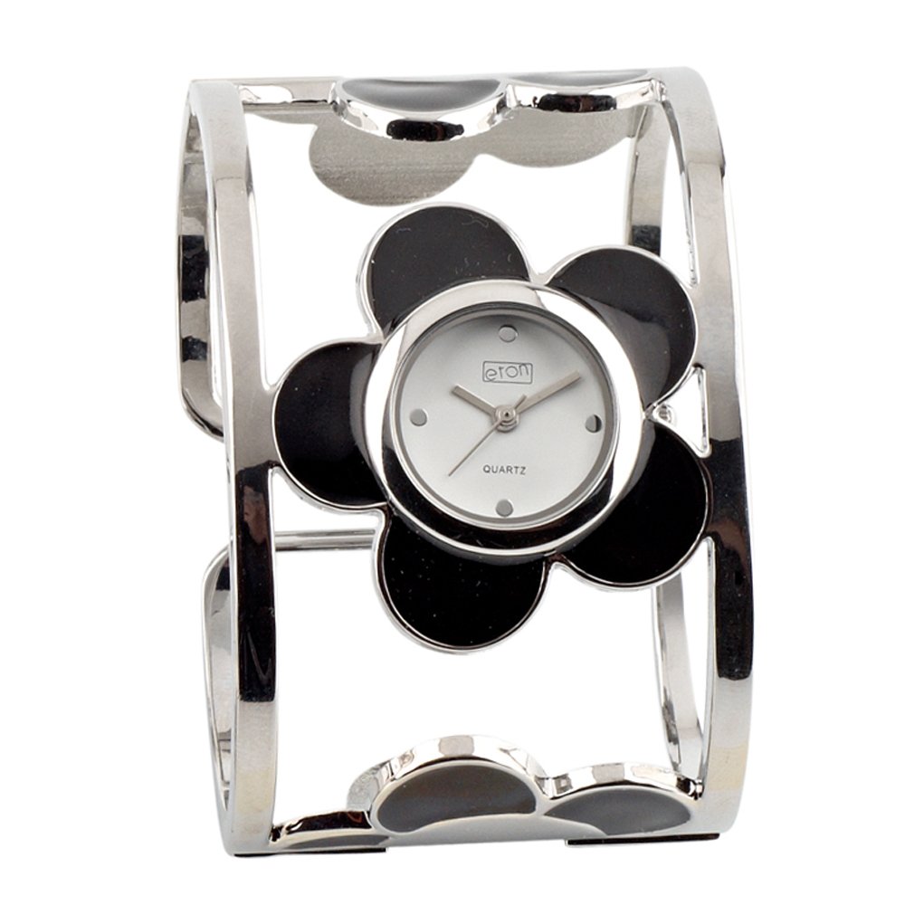 Eton Ladies Black Flower Bangle Watch 2837J-0 Low Nickel