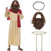 EraSpooky Adult Jesus Costume Men's Biblical Religious Saint Robe with Wig Waist Rope and Thorn Headdress