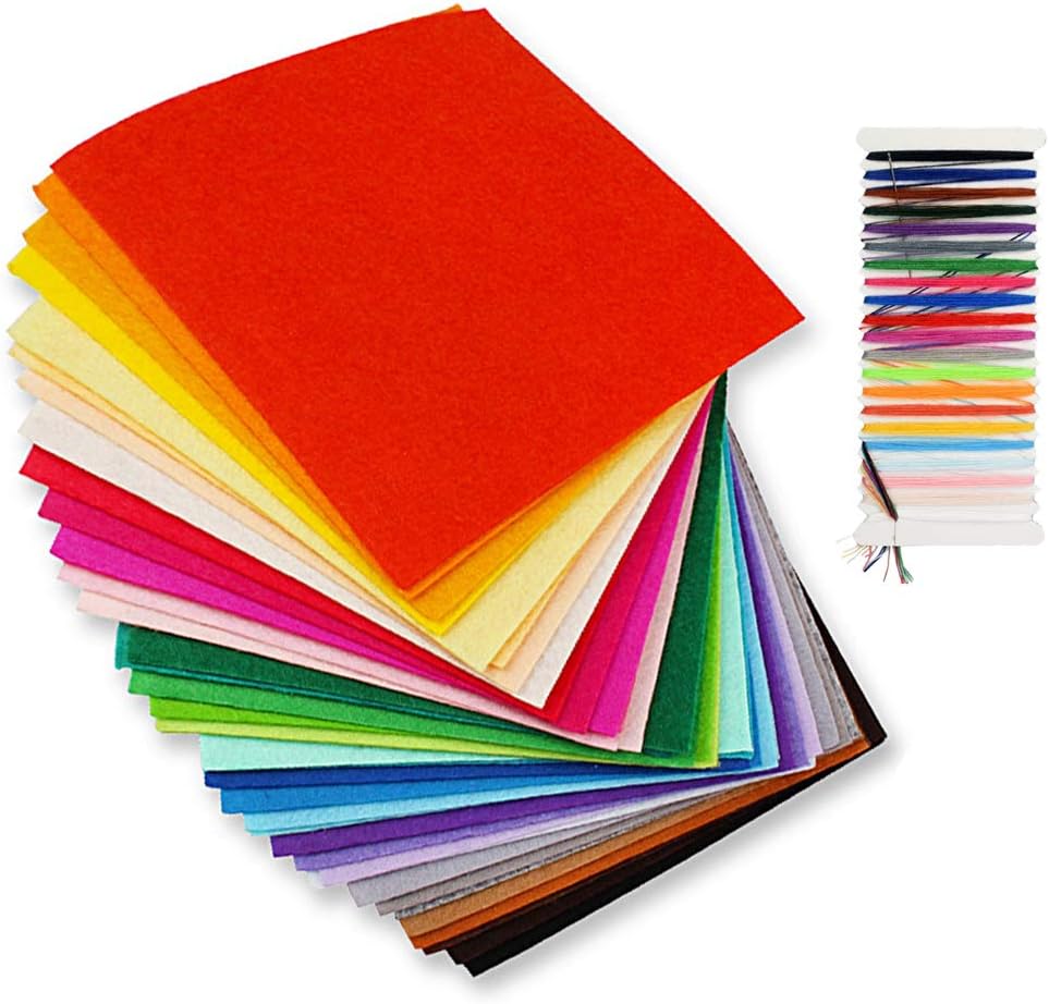 Felt Fabric Sheets,60 Color Soft Textile Fabrics with 21 Colors Sewing Thread,6x6 inches Assorted Color DIY Craftwork Sewing Squares Nonwoven Patchwork for Women Girls Men