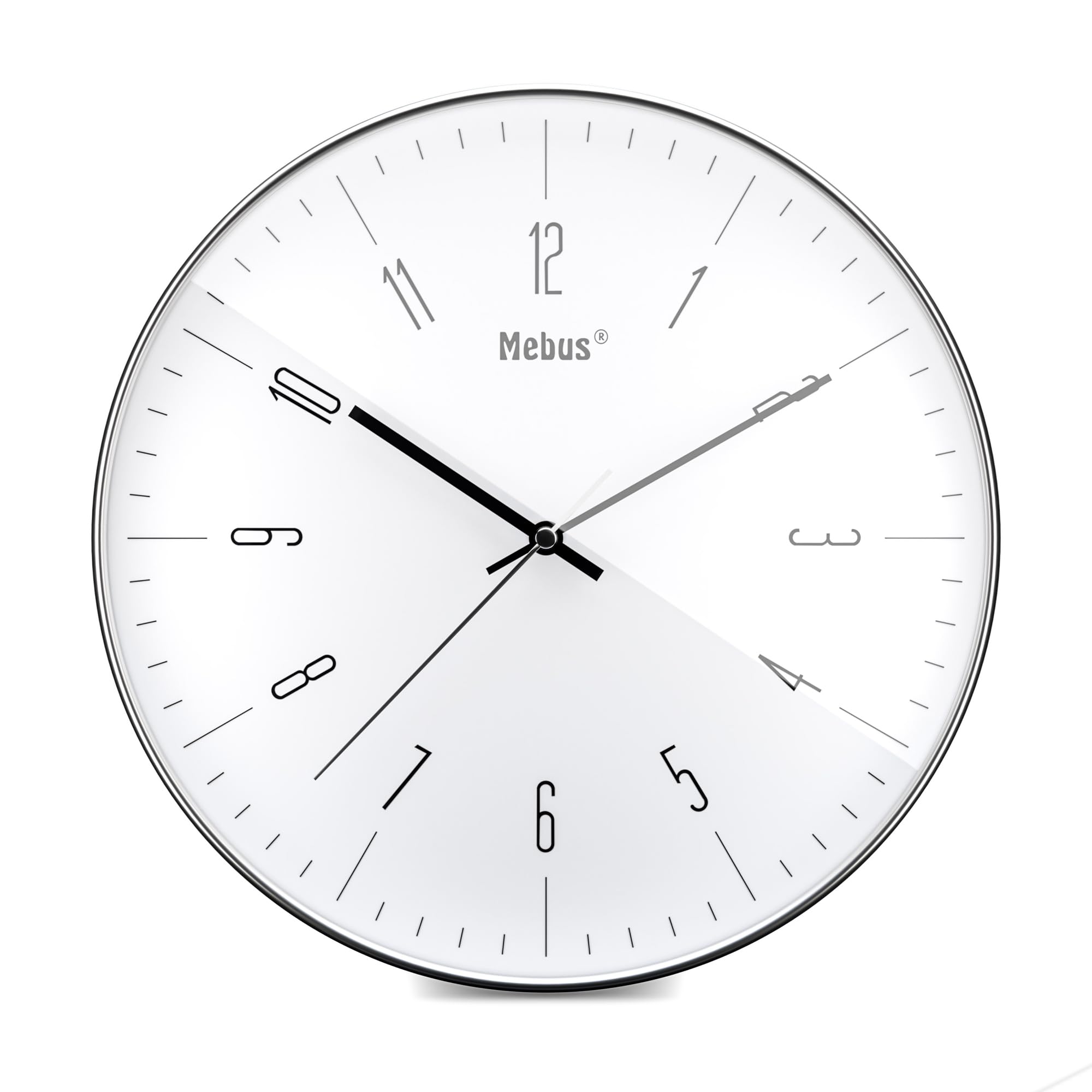 Designer Quartz Wall Clock in Metal Look Quartz Movement 30cm Diameter Chrome Silver Model 18950 — image 1
