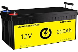 APOLLOENERGY 12V 200Ah LiFePO4 Lithium Battery - Built-in 200A BMS for Stable Performance, Up to 15000 Cycles, Perfect for RV Solar Energy Storage Marine Trolling Motor and More
