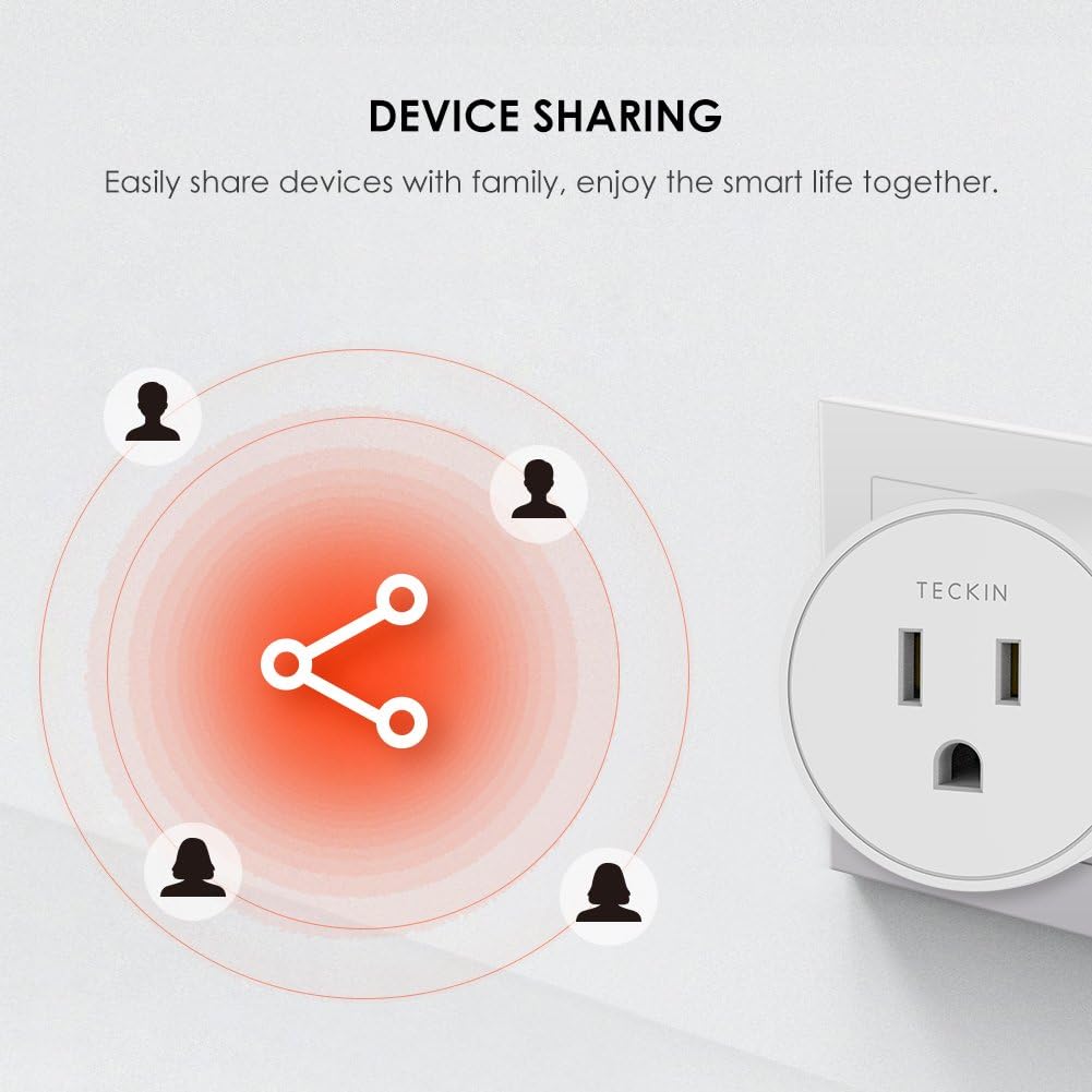 Smart Plug Compatible with Alexa Google Assistant for Voice Control, Teckin Mini Smart Outlet Wifi Socket with Timer Function, No Hub Required, White FCC ETL Certified - - 