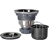 Kitchen Sink Drain 3-1/2 Inch Black Sink Drain Assembly Kit, Removable Deep Sink Strainer Basket with Sink Stopper/Sealing Lid for Home, Kitchen, Stainless Steel