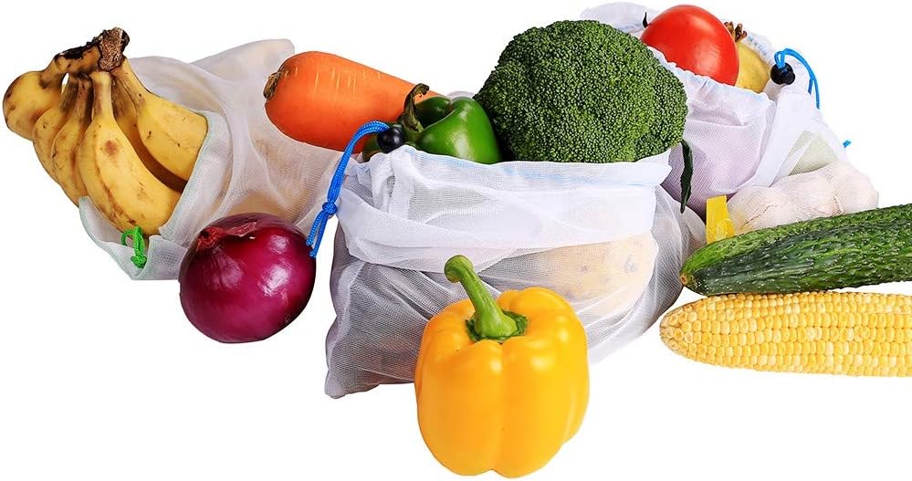 JZK 11 PCS Small Medium Large eco-Friendly Reusable Foldable mesh Drawstring Shopping Bags for Fruit and Vegetables Grocery Produce net Bags - Image 3