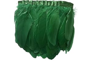 LONDGEN Natural Dyed Duck Goose Feather Trim Fringe Craft Feather Clothing Accessories Pack of 2 Yards (Dark Green)