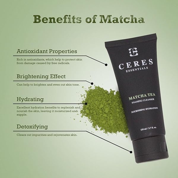 CERES ESSENTIALS MATCHA GREEN TEA FOAMING CLEANSER, NOURISHING & HYDRATING FOAMING FACE WASH FOR ALL SKIN TYPES, DETOXIFYING WITH ANTIOXIDANT PROPERTIES FOR SMOOTH SKIN, 3.7 FL OZ