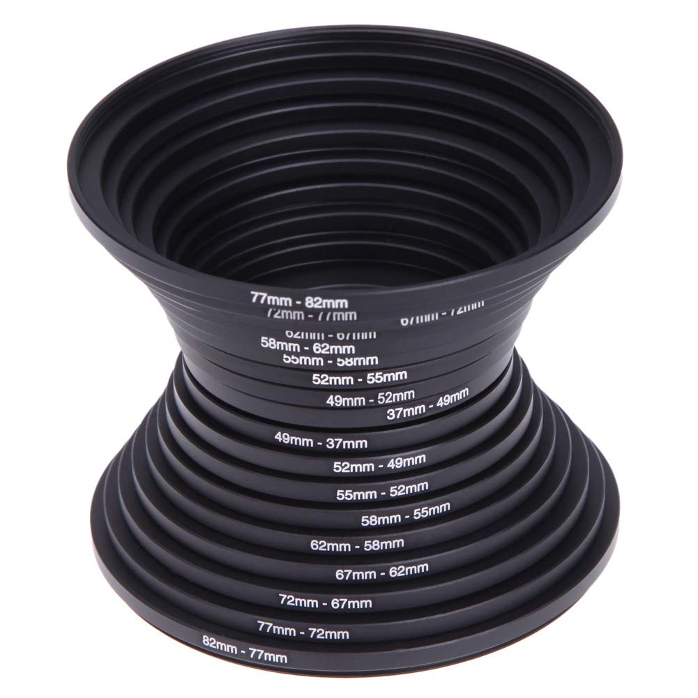 Camera Filter Adapter,18Pcs Step Up&Down Lens Filter Ring Set 37-82mm Metallic Tight Rings Lens Adapter For Canon,Nikon
