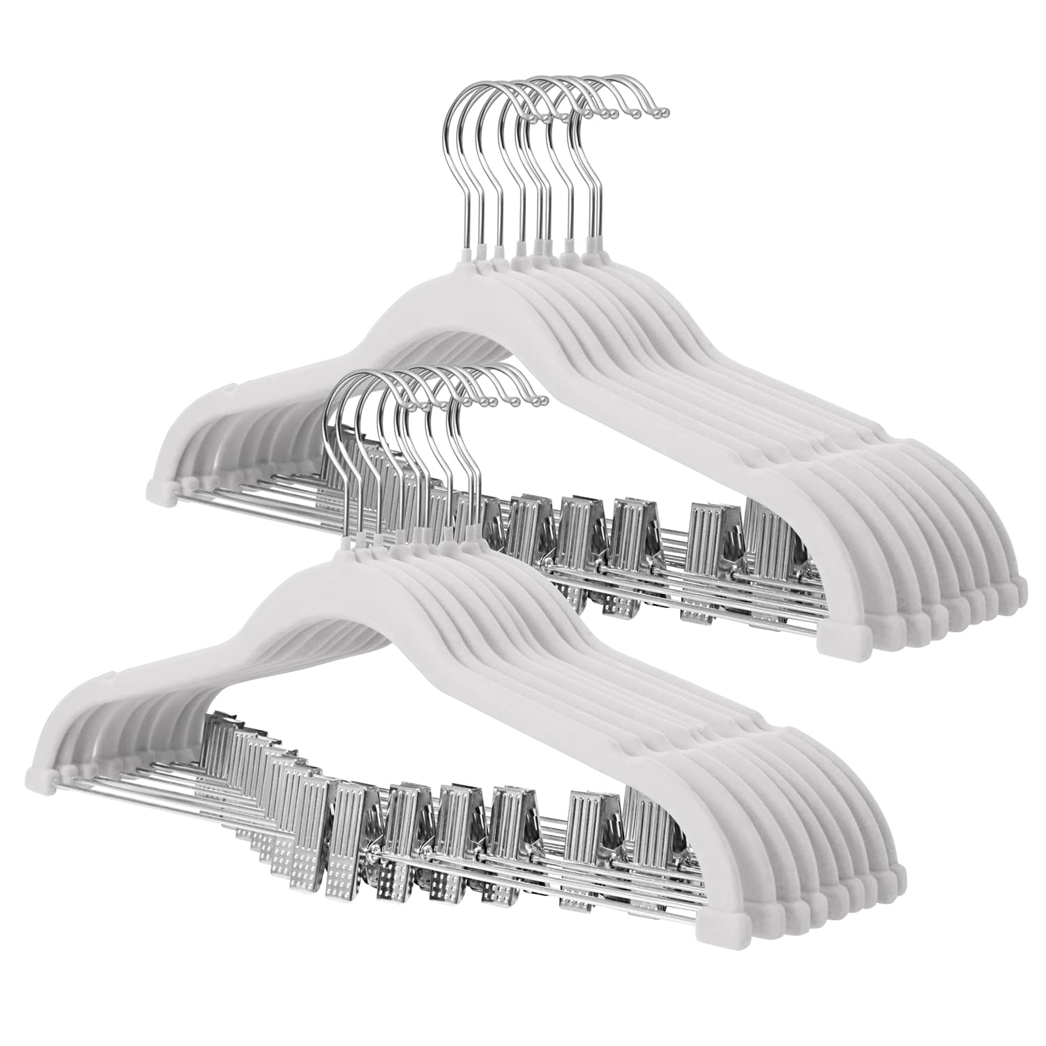 ManGotree Trouser Hangers with Movable Clips, Non-slip Velvet Clothes Hangers, Space-saving Skirt Hangers for Shirts, Pants, Dresses, Skirts, Coats (18 Pack, White)