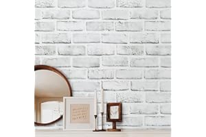 Timeet Brick Wallpaper Peel and Stick Wallpaper White Grey Brick Wallpaper Stick and Peel Wallpaper Self Adhesive Removable Wallpaper for Bedroom Living Room Decoration 17.7in x 393.7in