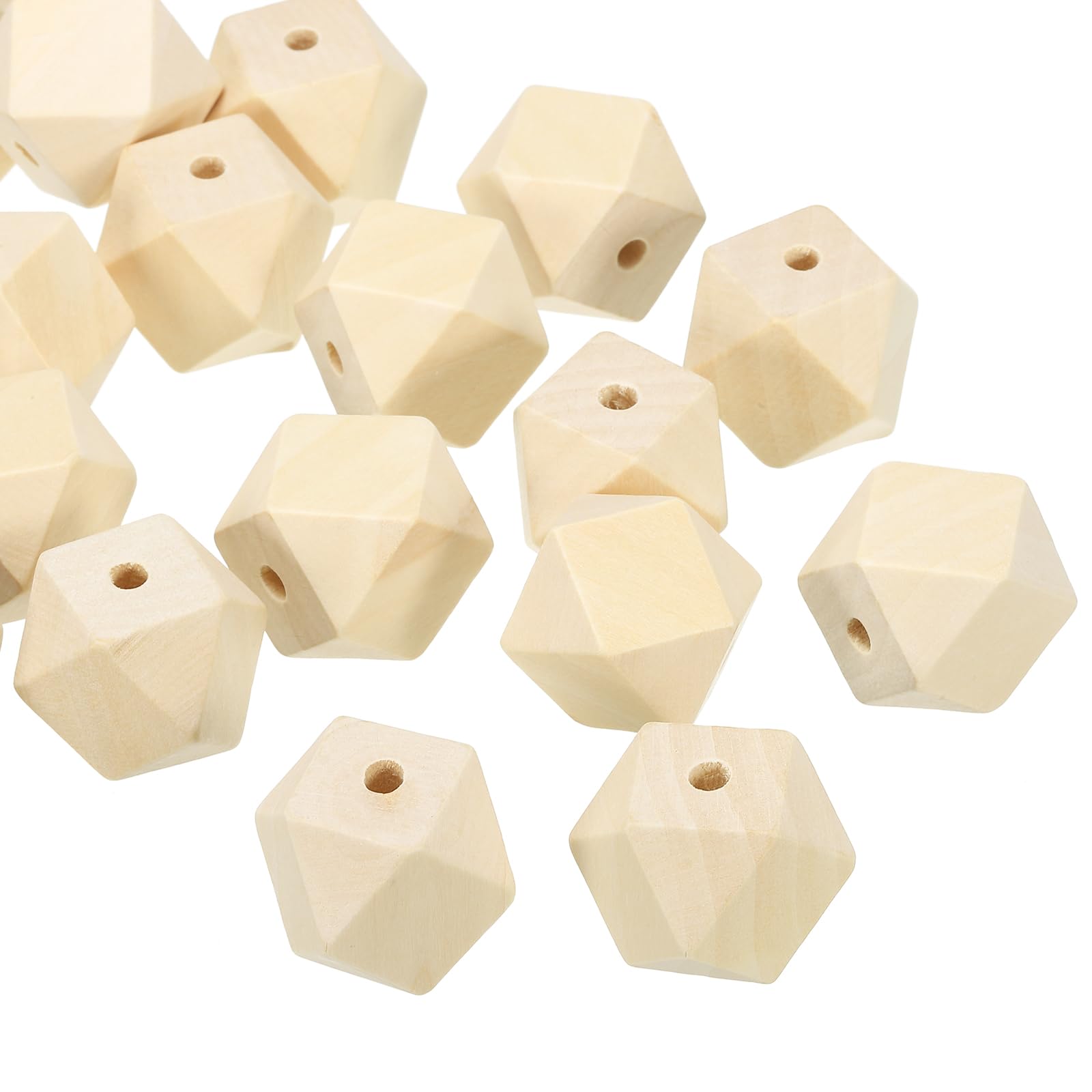 PATIKIL 25mm Natural Wood Beads, 40 Pack Unfinished Wooden Beads Geometric Hexagon Loose Beads Spacer Beads for DIY Craft Jewelry Making Home Decoration, Brown
