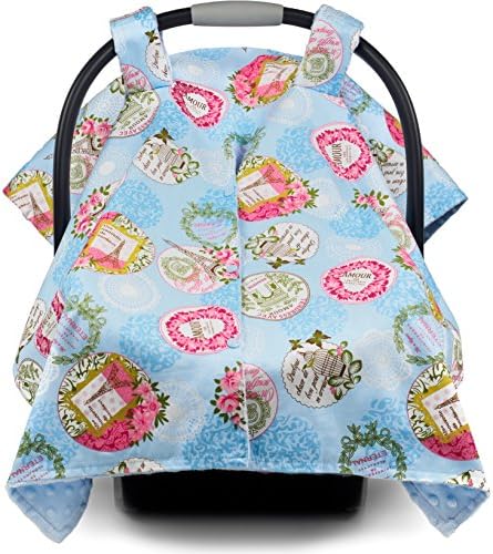 Premium Baby Car Seat Canopy and Nursing Cover 2 in 1 | All Season, Warm, Windproof, Sun and Bug Protection, Universal Fit, Boy or Girl | "Parisian Glam" Print with Minky Fabric