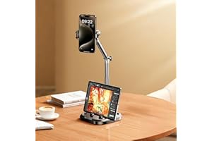 kiimiles Metal Phone Stand for Desk, Universal Phone Holder with 360 Rotating Arm Foldable Retractable Stand Compatible with Magnetic and Android Phones, Office Accessories (B20)