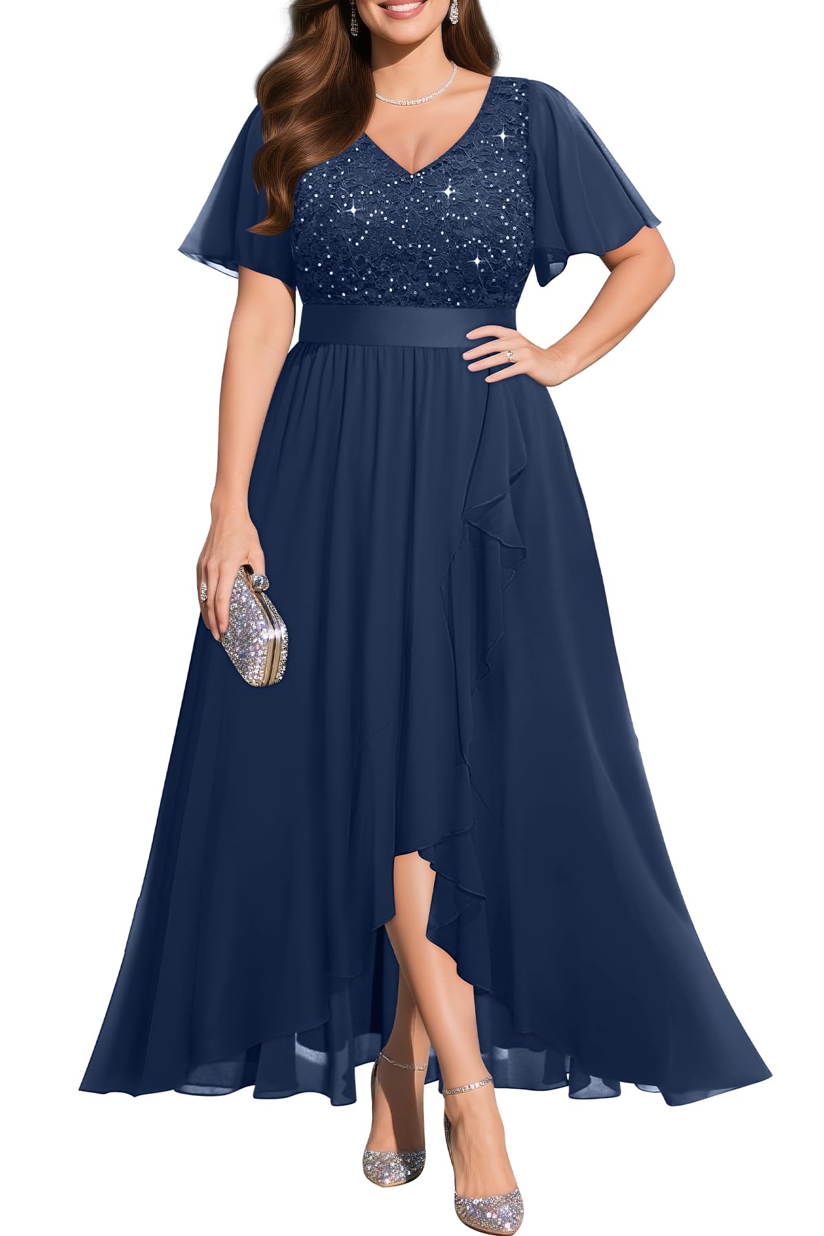 Photo 1 of Mother of Bride Groom Dress Plus Size Navy Blue Formal Wedding Guest Evening Bridesmaid Prom Elegant Cocktail Long Dress