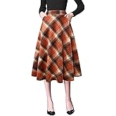 IDEALSANXUN Plaid Skirts for Womens Fall Winter High Waist Aline Pleated Midi Skirts