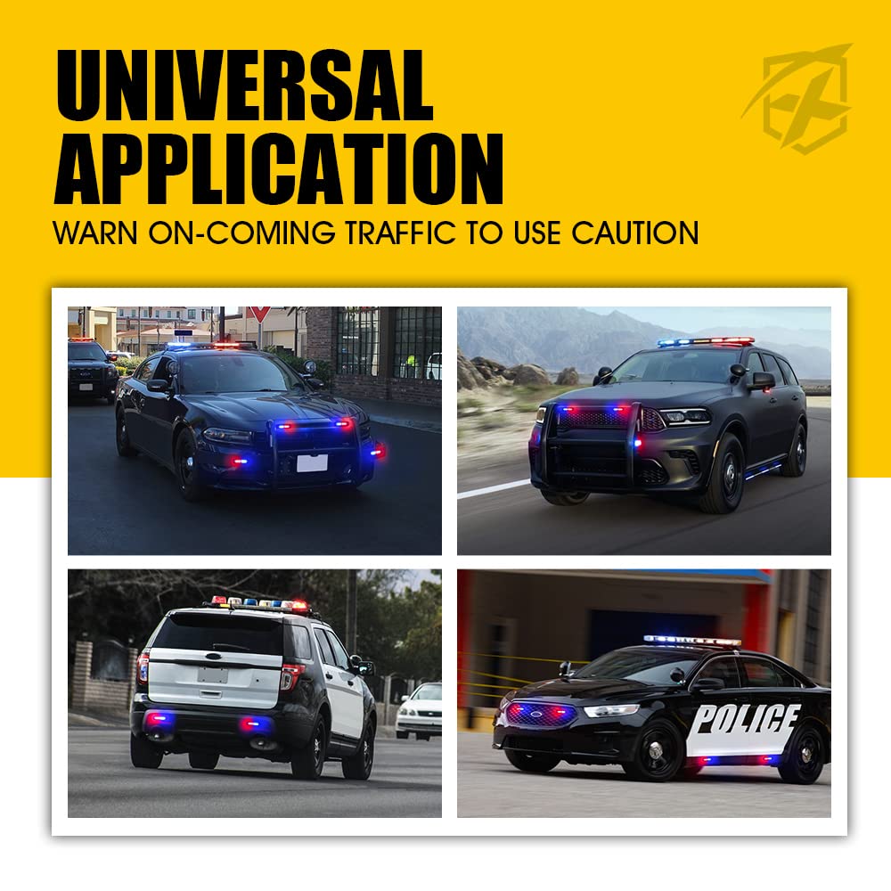 Xprite Red Blue LED Surface Mount Strobe Police Lights Kit, w/Control Panel Emergency Safety Warning Flashing Grille Cop Marker Light Assembly for Vehicles Trucks ATV UTV Motorcycle 4PCS