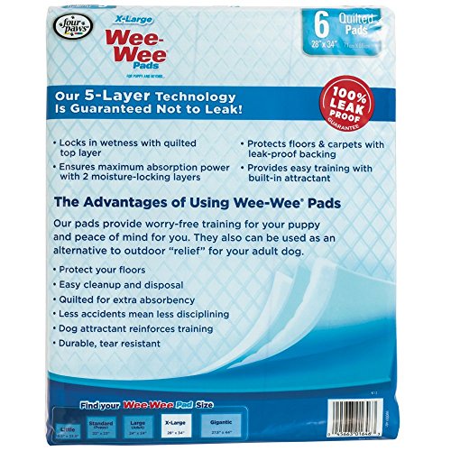 Wee Wee Dog Pee Pads Extra Large | 6 Count | Puppy Training Pee Pads for Dogs | XL Size