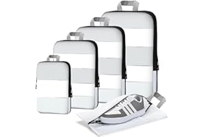XBLGX Compression Packing Cubes, 5-Piece Set Travel Organizer Boxes, Compressible Luggage Cubes With Zipper for Women/Men - Essential Travel Accessories