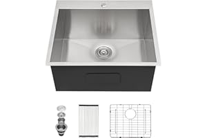 Sarlai 25 Inch Laundry Sink - 25x22 Drop In Kitchen Sink Utility Laundry 12 Inch Deep Sinks Topmount Single Bowl Stainless Steel Room Utility Tub Sinks Basin