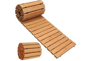 REALIFE Wooden Garden Walkway (6' Straight) Roll Out Cedar Pathway - Weather-Resistant UV Protected Roll Up Wood Road Floor for Outside, Patio, Beach, Wedding Party