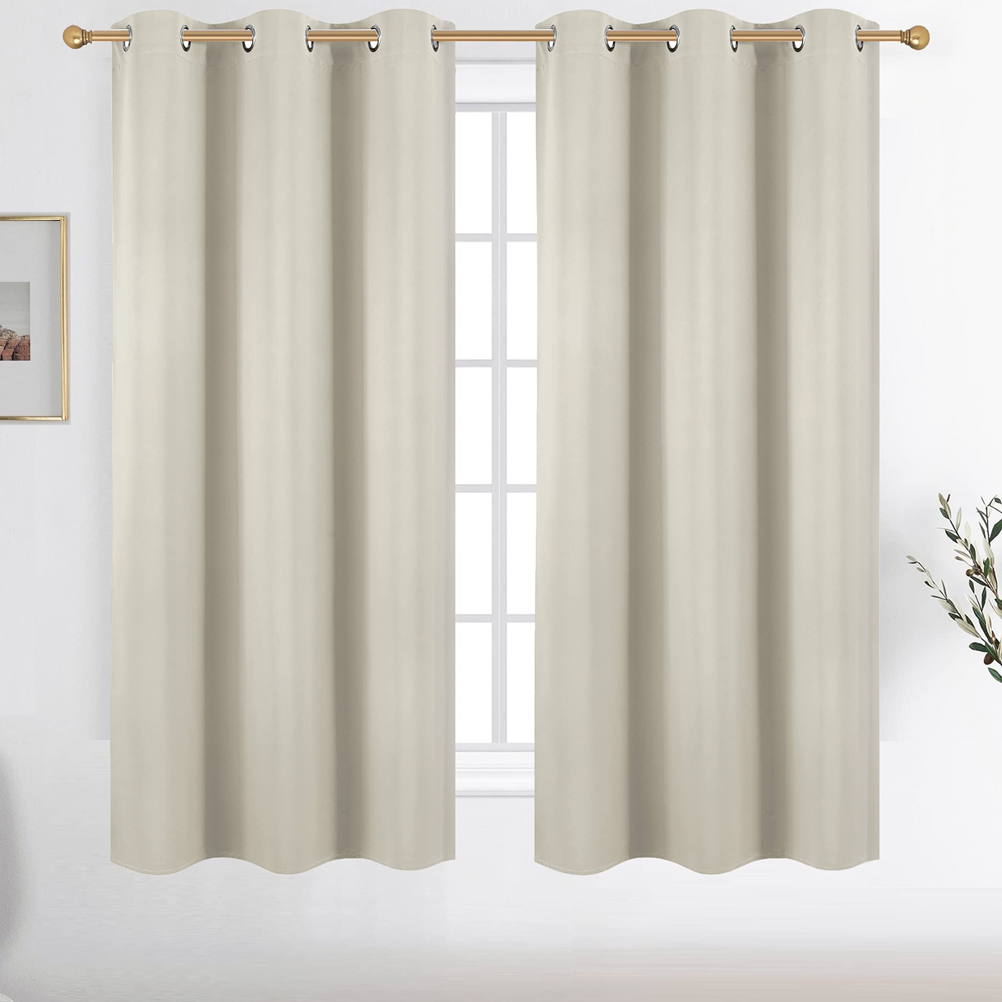 Diraysid Light Beige Grommet Blackout Curtains for