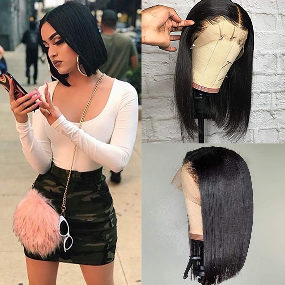 Ugrace Hair bob wigs for black women human hair Brazilian Straight human Hair Wigs 13x4 lace front wigs human hair Pre Plucked(10 inch Natural Color)