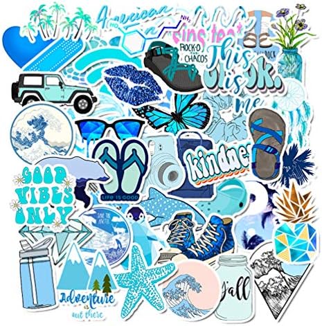 Blue Cute Stickers for Water Bottle Trendy Teen Girls Laptop Hydroflasks Phone Car Bumper Computer Skateboard Decals 50pcs
