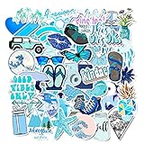 Blue Cute Stickers for Water Bottle Trendy Teen Girls Laptop Hydroflasks Phone Car Bumper Computer Skateboard Decals 50pcs