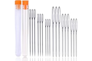 WONVOC 18 PCS Large Eye Sewing Needles, 9 PCS Sewing Sharp Needles and 9 PCS Large Eye Blunt Sewing Needles, Stainless Steel Hand Stitching Needles with Plastic Bottle