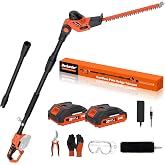 18 Inch 20V Cordless Pole Hedge Trimmer, 2&times;2.0Ah Battery &amp; Charger | 15-Foot Max Reach, 31ft/s Cutting Speed, Tool-Free Setup, Lightweight For High Branch Trimming