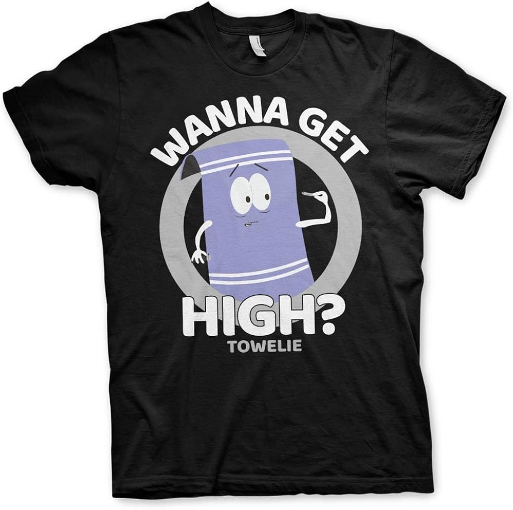 South Park Towelie Wanna Get High Black Mens TShirt (XLarge) Amazon