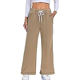 WOWULOVELY Womens Baggy Wide Leg Pants Casual Loose Seams Drawstring Elastic Waisted Lounge Trousers with Pockets