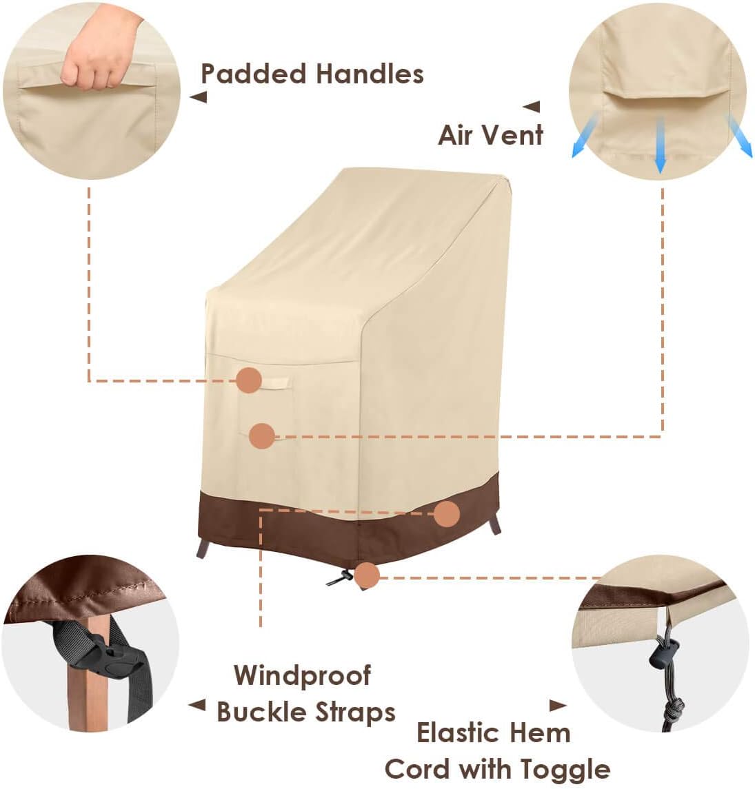Vailge Stackable Patio Chair Cover,100% Waterproof Outdoor Chair Cover, Heavy Duty Lawn Patio Furniture Covers,Fits for 4-6 Stackable Dining Chairs,36" Lx28 Wx47 H,Beige&Brown: Furniture & Decor