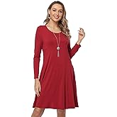 VISHOP Women's Casual Long Sleeve T-Shirt Dress Knee Length Loose Dresses Flowy Swing Dress with Pockets