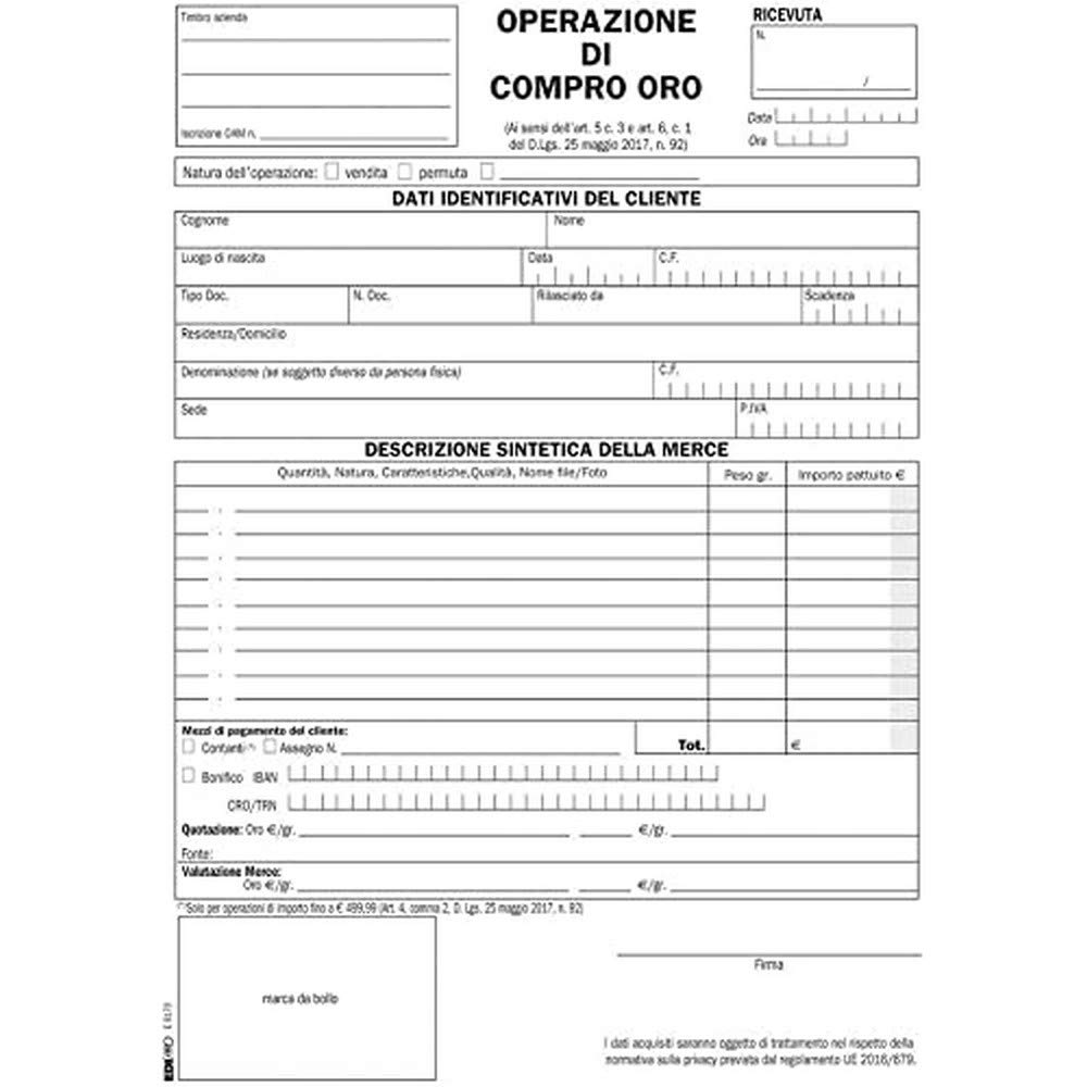 EDIPRO - E9170 - Operations Sheet Buy Gold 3 Copies self-Liming f.to 29,7x21