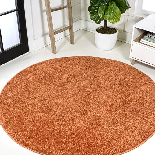 JONATHAN Y Haze Solid Low-Pile Orange 4' Round Indoor Area Rug, Coastal,Bohemia…