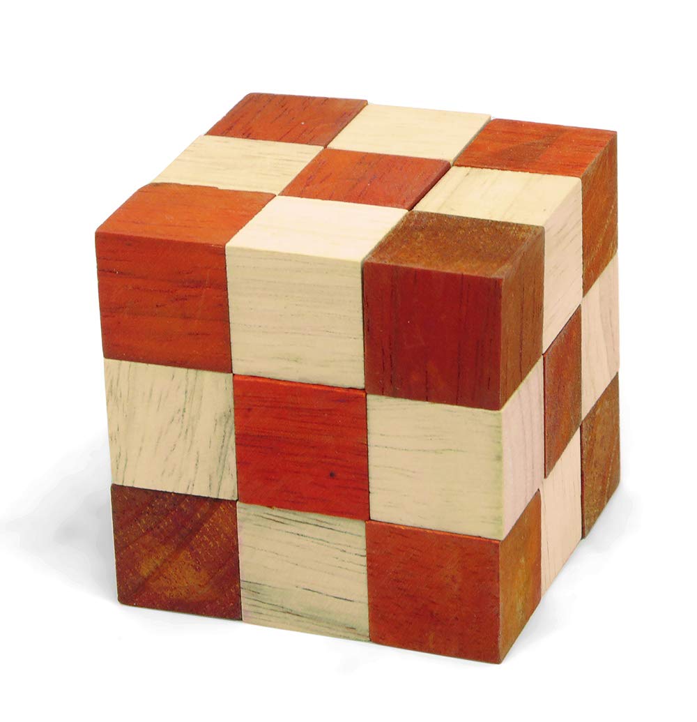 Logica Puzzles Art. Orange Snake Cube - 3D Wooden Brain Teaser - Difficulty 4/6 Extreme - Leonardo da Vinci Collection
