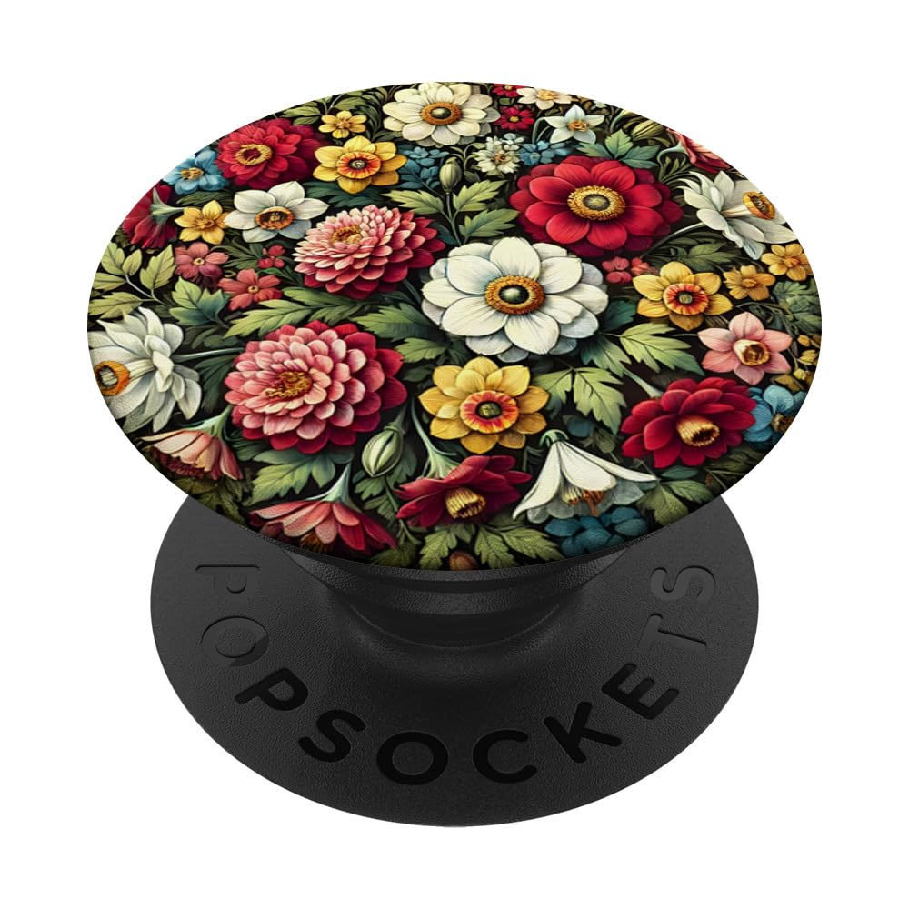 Flowers Peonies Flower Meadow Harmonious Red Green Yellow PopSockets Swappable PopGrip