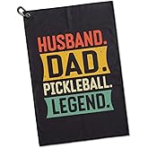 GEYGIE Husband Dad Pickleball Legend Printed Microfiber Pickleball Towel with Clip, Funny Pickleball Towel Gifts for Men Dad Grandpa, Fathers Day Birthday Gift for Pickleball Lover
