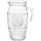 Bormioli Rocco Romantic, Elegant Floral Glass Pitcher, 60.75 oz, Made In Italy.