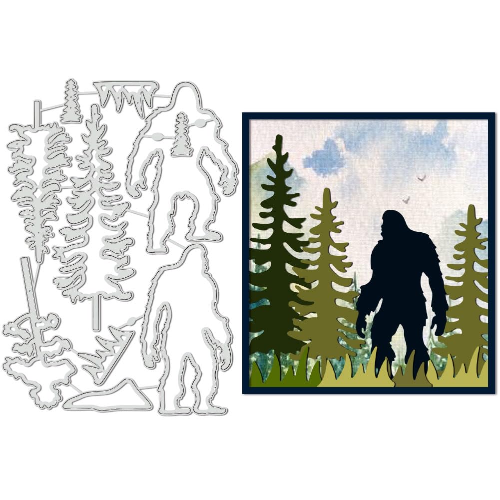 BENECREAT Forest Theme Cutting Dies, Gorilla and Tree Carbon Steel Embossing Tool Die Cuts Metal Templates for DIY Scrapbooking, Greeting Card, Decorative Embossing