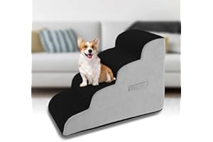 VHASO High Density Foam Dog Stairs Steps, Non-Slip Extra Wide Deep Pet Steps for Beds Or Couches, for Injured or Older Pets Dogs and Cats with Joint Pain (4-Tiers (Black))