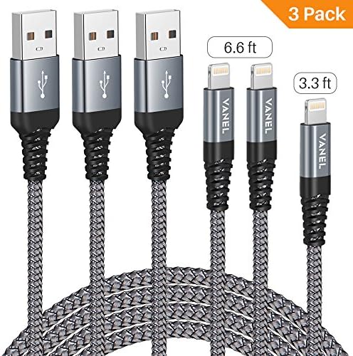 Lightning Cable - Vanel iPhone Charger Cable 3Pack 6FT/6FT/3FT Braided [Mfi Certified] Fast Charging 8 Pin Long Usb Cord for iPhone X/8 Plus/8/7 Plus/7/6S Plus/6S/6 Plus/6