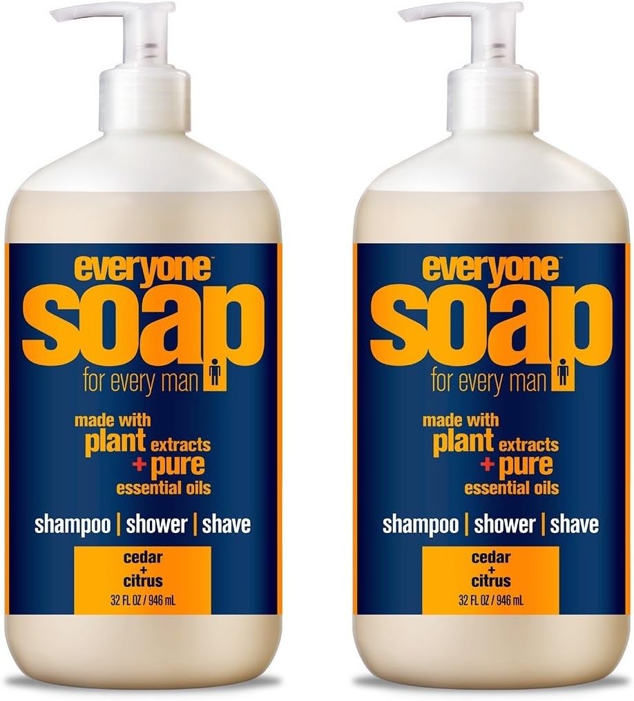 EveryOne Soap 3-in-1 Cedar and Citrus Soap for Men (Pack of 2) With Juniper Oil, Lavender Oil, Orange Peel Oil, Aloe Leaf, Matricaria Flower, Panthenol and Tocopherol, 32 fl. oz. each