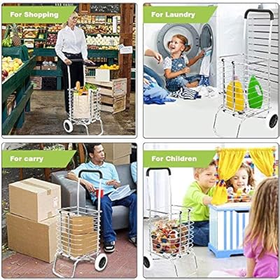 Prakal Foldable Shopping Cart Portable Grocery Cart with Dual Swivel Wheels Folding Trolley Lightweight Luggage Cart for Shopping Grocery