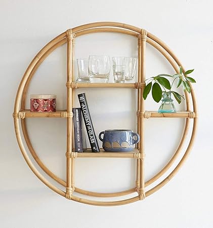 Chennai Chairs Cane Circular Rattan Wall Shelf (24 x 7 Inches, Natural Finish)