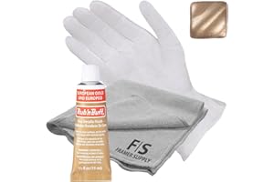 F|S FRAMER SUPPLY Rub n Buff Metallic Wax with Cotton Glove and 8" x 8" Cloth - Gilding Wax for a Smooth Adjustable Gloss Finish - Single 0.5oz/15ml Tube (European Gold)