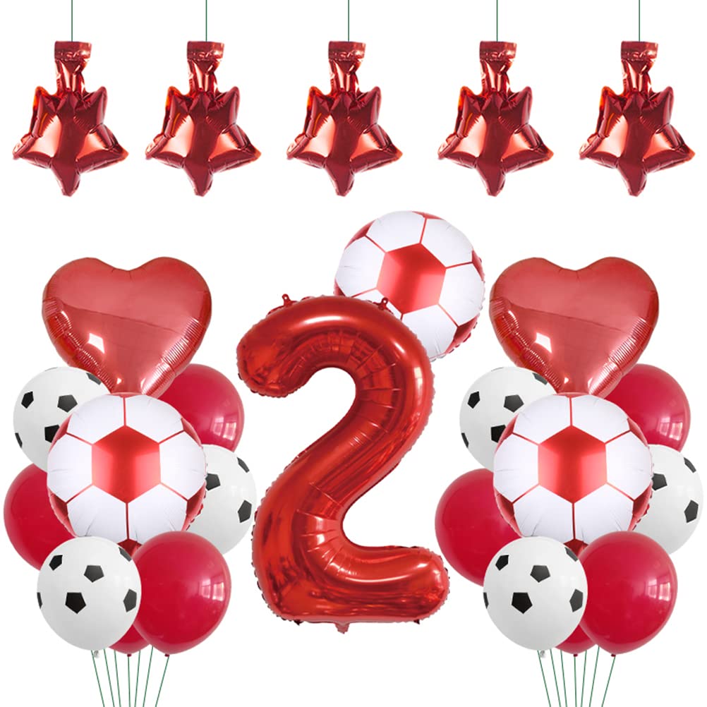MiaLover Red Chandelier Football Kit 32 Inch Number 2 Balloon Football Foil Balloon Latex Balloon Heart Shaped Foil Balloons for Football Theme Party Birthday Anniversary Memorial Day Decoration