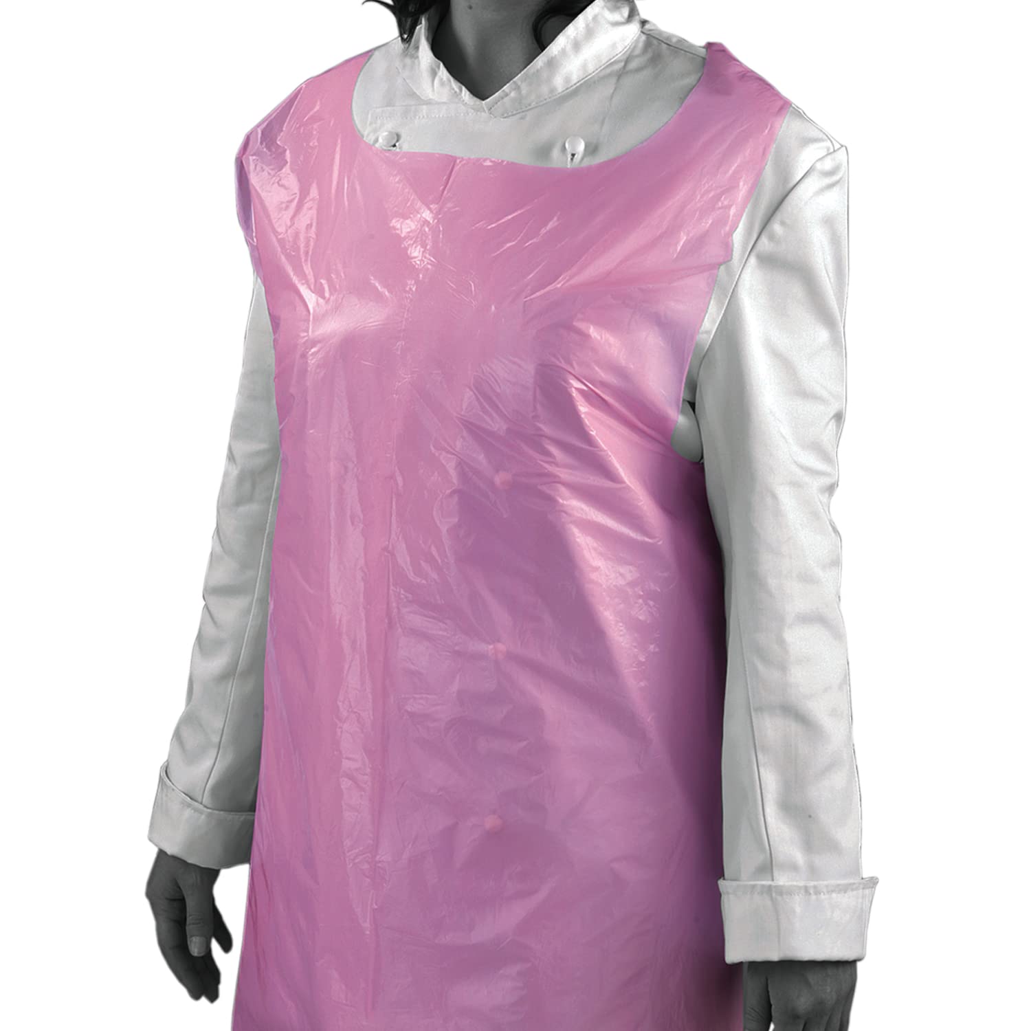 100 x Made in UK Strong Pink Disposable Plastic Aprons | High Quality 16 Micron Thickness | Flat Packed
