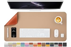 HOMIEAZICOZI Dual Sided Leather Desk Mat - Waterproof Desk Pad for Office and Home - Desk Organization and Accessories - Ideal for Large Mouse Pad and Desk Mats on Top of Desks(Apricot+Orange,36"x 17")