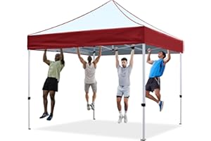HLONG Pop Up Canopy Tent 10x10 for Outdoor Heavy Duty Commercial Instant Sun Shelter,with Wheeled Carry Bags,4Ropes and Stakes and 4 sandbags,White with Wine Red